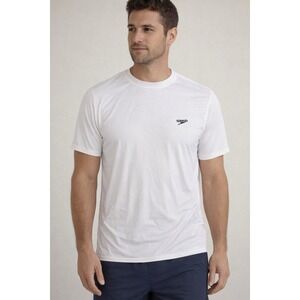 Speedo Men's White Short Sleeve Swim Shirt UPF 50+ quick dry Size Medium NWT